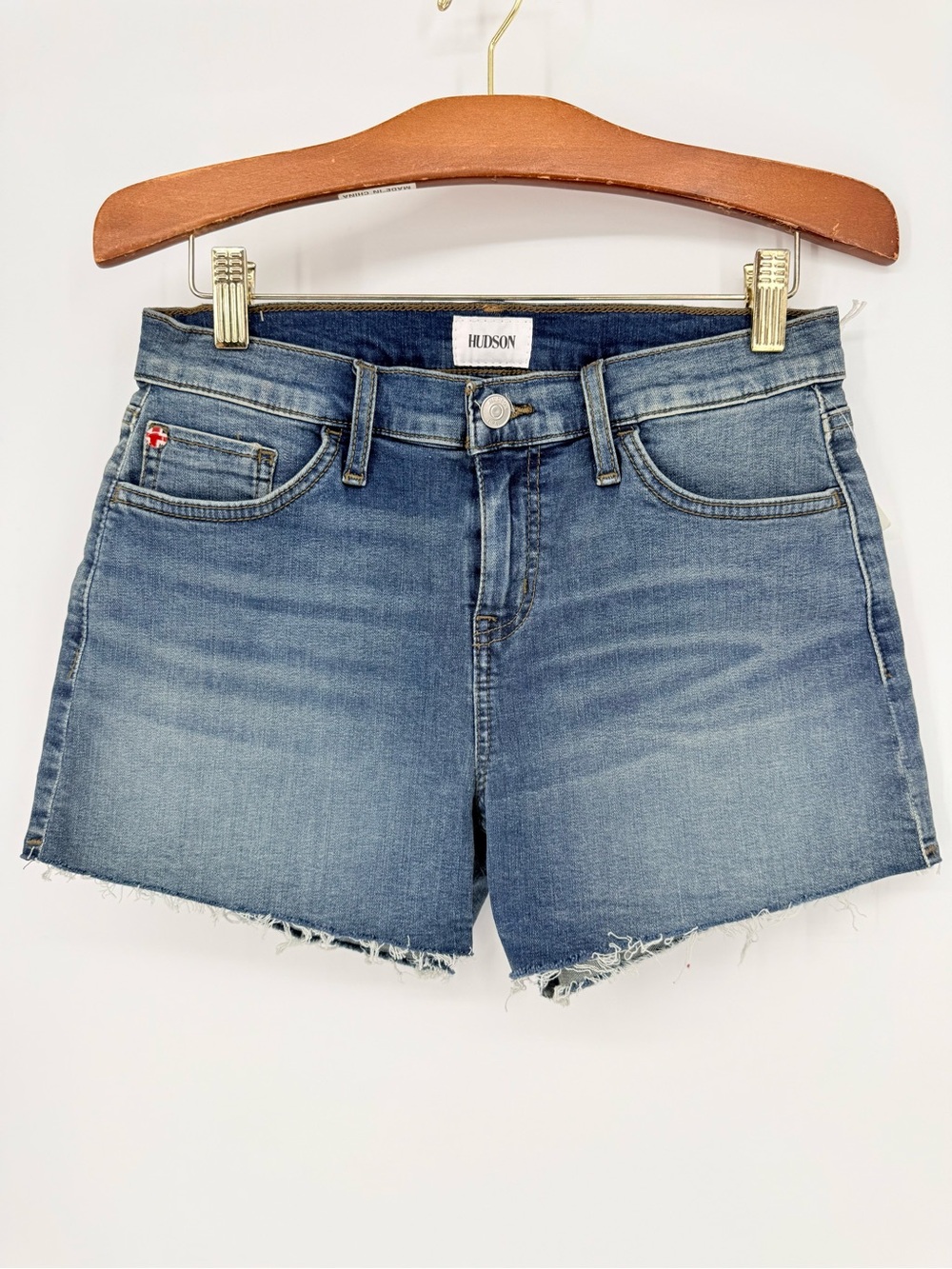 Hudson Gracie Midrise Cut Off Denim Shorts Blue Raw Hem Stretch Womens Size 25 - Picture 2 of 11